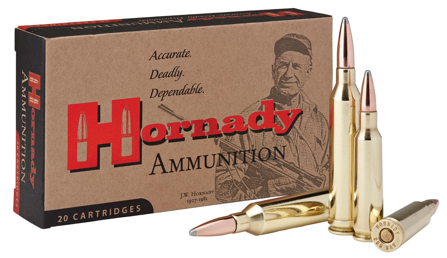 Hornady Custom Rifle Ammunition 8132, 250 Savage, Soft Point, 100 GR, 2800 fps, 20 Rd/Bx