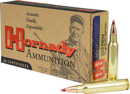 Hornady ELD Match Rifle Ammunition 80269, 223 Remington, ELD Match, 73 GR, 2790 fps, 20 Rd/bx