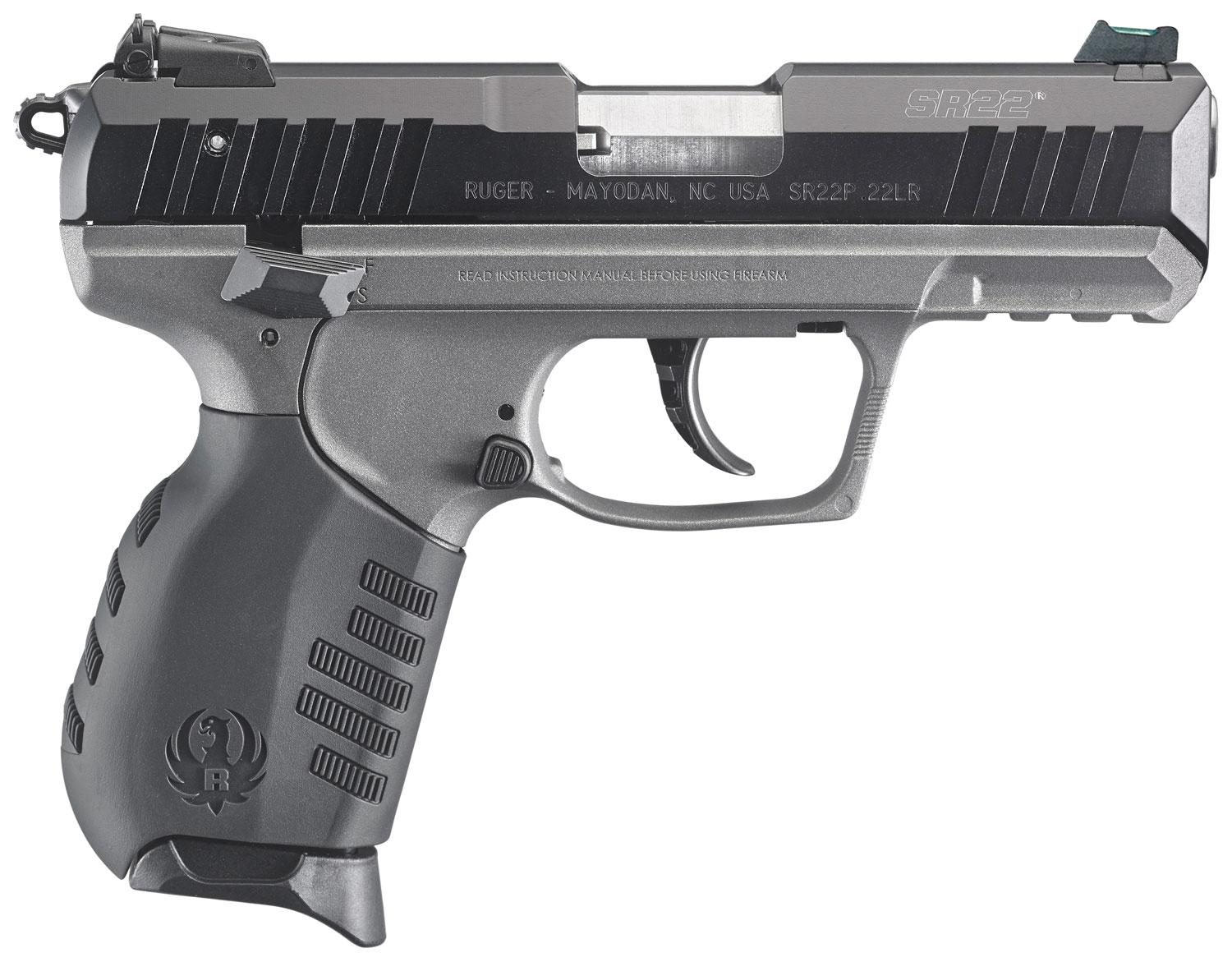 Ruger SR22 Pistol 3627, 22 Long Rifle, 3.5", Black Polymer Grips, Tungsten Cerakote Finish, 10 Rds
