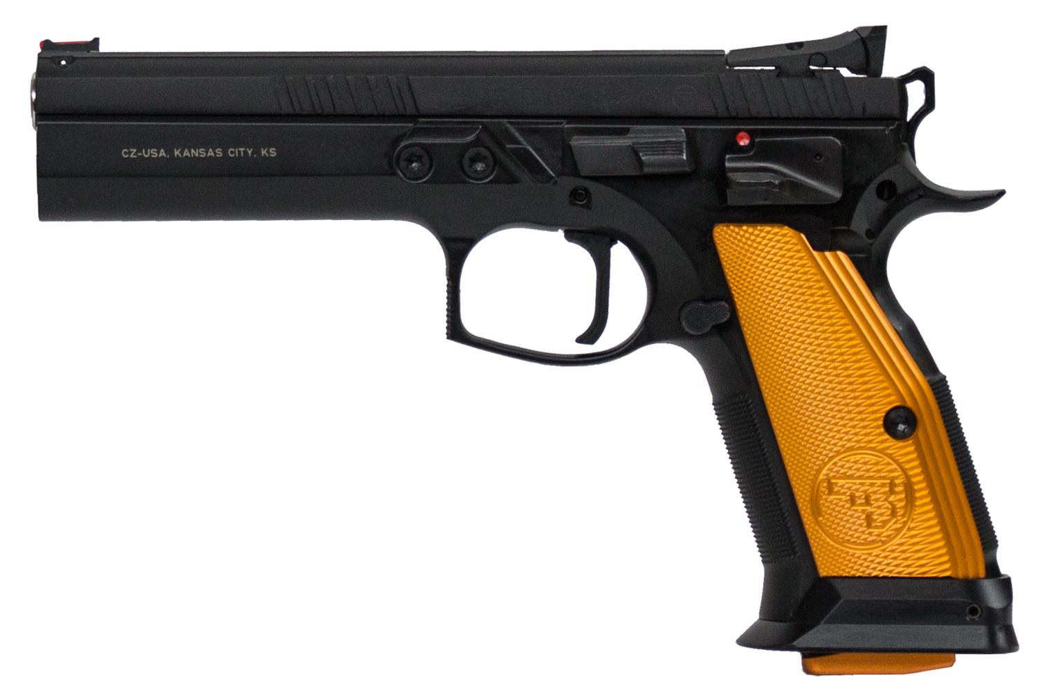 CZ-USA 75 Tactical Sport Pistol 01261, 9mm, 5.4", Orange Aluminum Grips, Black Finish, 10 Rds