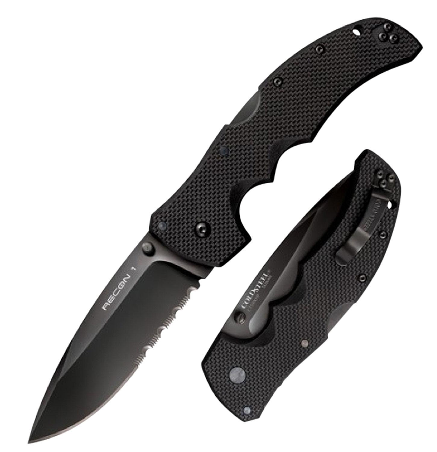 Cold Steel Recon 1 Tactical Folding Knife w/Partially Serrated Spear Point Blade w/Fiberglass Reinforced Nylon Black Handle (27TLSH)