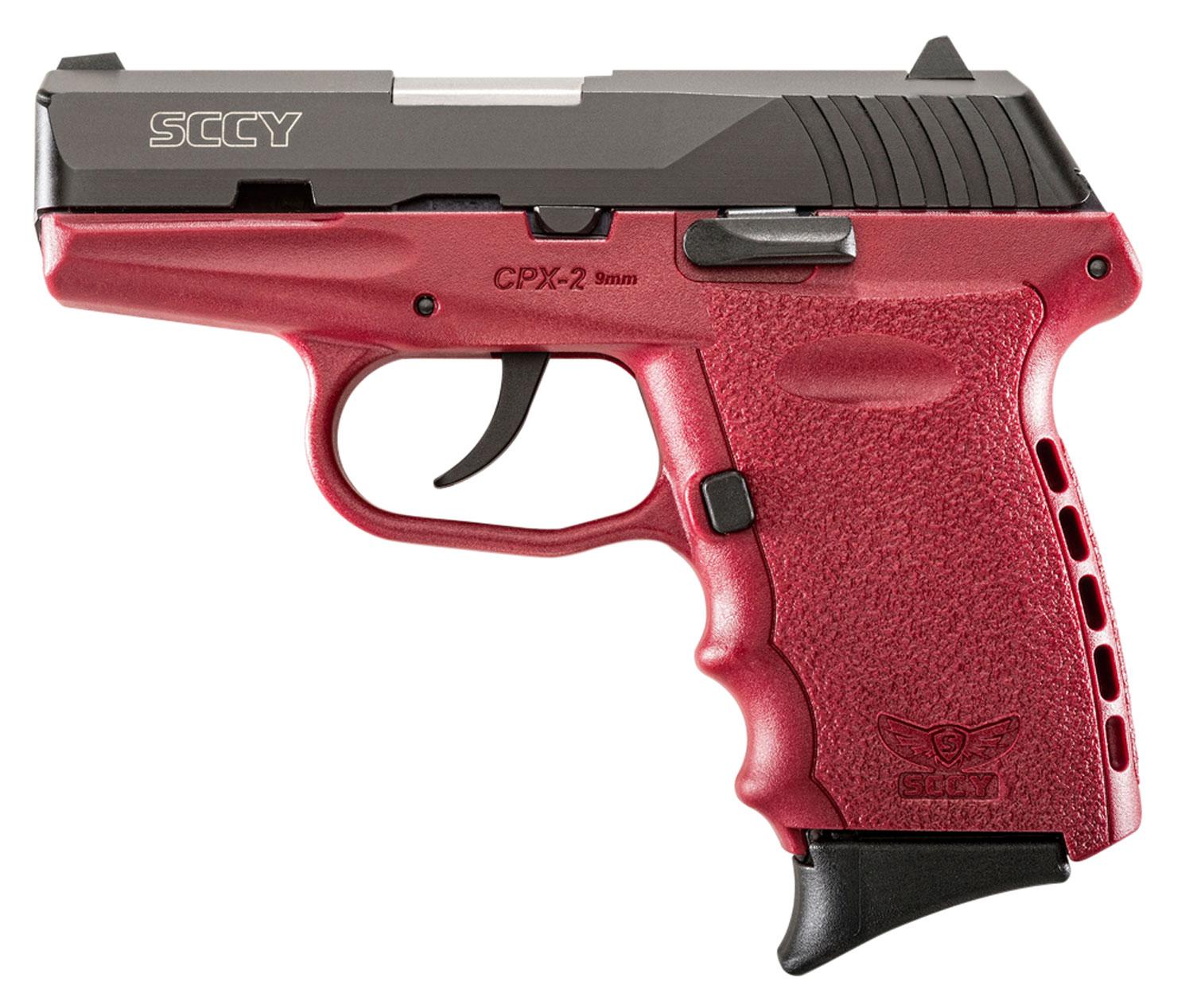 SCCY Industries CPX-2 Pistol CPX2CBCR, 9mm, 3.1", Crimson Polymer Grip/Frame, Crimson Finish, 10 Rds