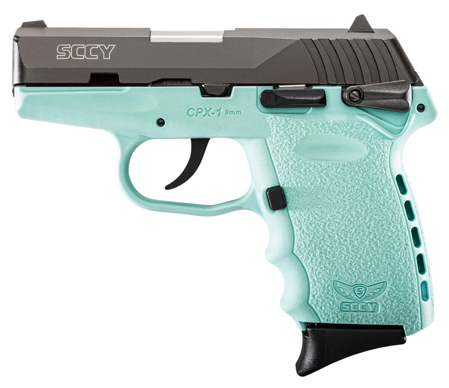 SCCY Industries CPX-1 Pistol CPX1CBSB, 9mm, 3.1", Robin Egg Blue Polymer Grip/Frame, Robin Egg Blue Finish, 10 Rds