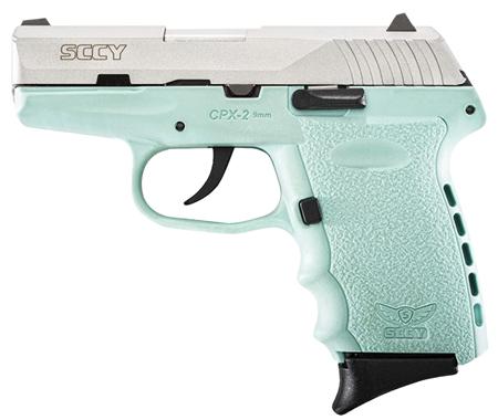 SCCY Industries CPX-2 Pistol CPX2TTSB, 9mm, 3.1", Robin Egg Blue Polymer Grip/Frame, Robin Egg Blue Finish, 10 Rds