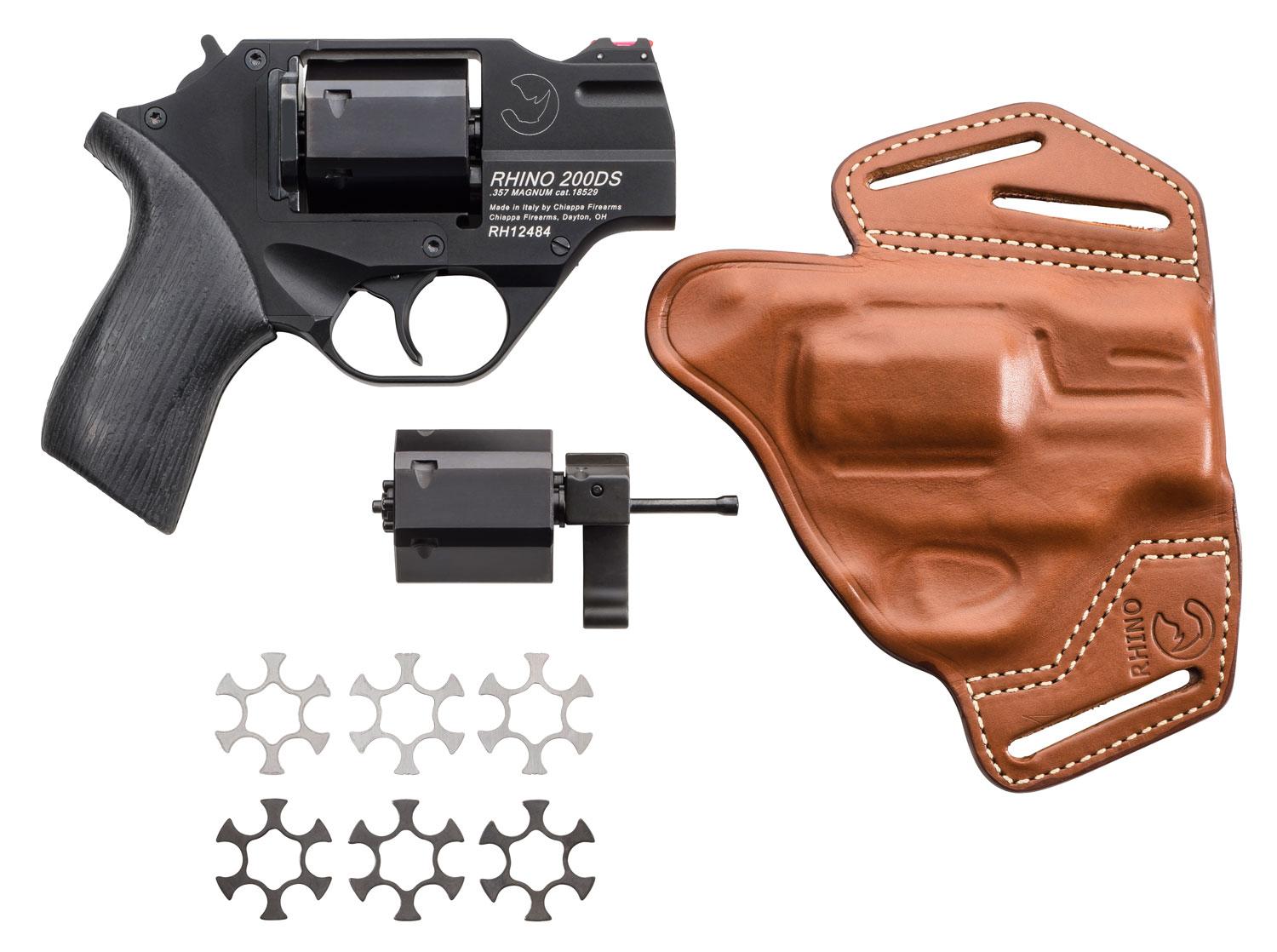 Chiappa Rhino 200DS Revolver 340218, 357 Magnum, 2", Black Rubber Grips, Chrome Aluminum Alloy Finish, 6 Rds