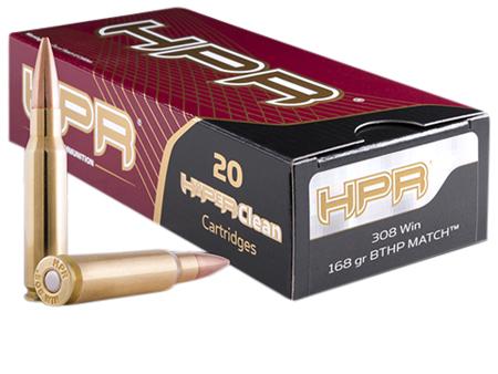 HPR Hyperclean Rifle Ammunition 308168BTHPRB, 308 Winchester, Boat Tail Hollow Point Match, 168 GR, 2710 fps, 20 Rd/Bx