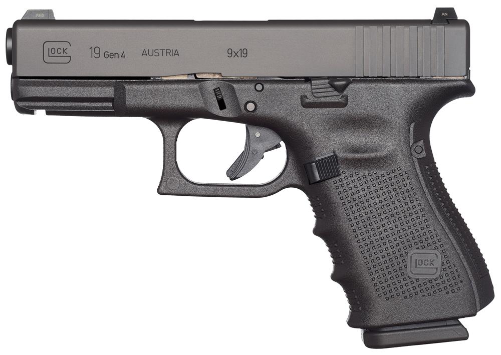 Glock G19 Gen 4 Pistol PG1950201MOS, 9mm, 4.01", Black Interchangeable Backstrap Grips, Black Finish, 10 Rds