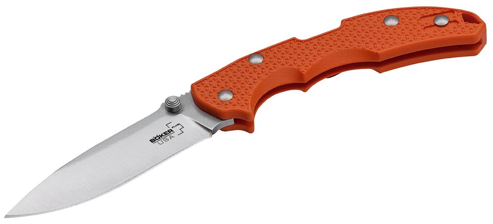 Boker Plus Drop Point Folding Knife w/Plain Edge & Fiberglass Reinforced Nylon Orange Handle (01BO372)