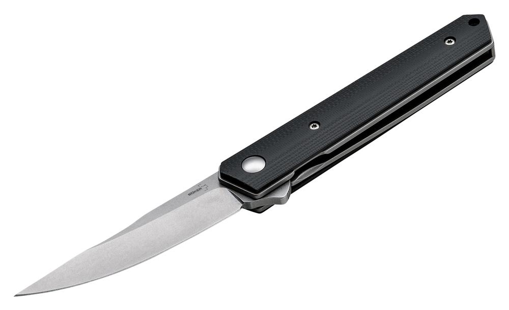 Boker Plus Kwaiken Mini Flipper Straightback Folding Knife w/Plain Edge & G10 Black Handle (01BO289)