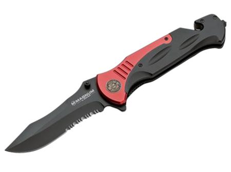Boker Magnum Fire Chief Drop Point Folding Knife w/Partially Serrated Edge & Aluminum Handle (01LL313)