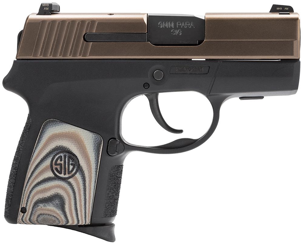 Sig P290 Pistol 290RS9EORB, 9mm, 2.9", Brown/Black/White Enhanced G10 Grips, Black Finish, 6 Rds