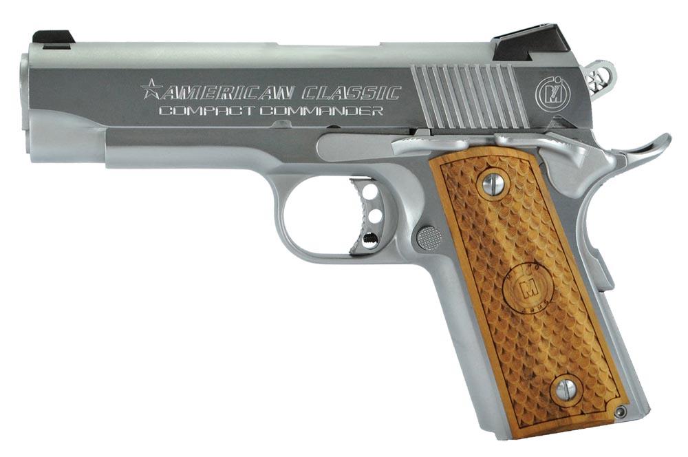 American Classic 1911 Cmpt Commander Pistol ACCC45C, 45 ACP, 4.3", Hardwood Grips, Chrome Hard Finish, 7 Rds