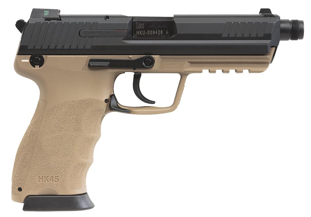 Heckler & Koch HK45 Tactical V1 DA/SA Pistol 745001TTLEA5, 45 ACP, 5.2", Desert Tan Interchangeable Backstrap Grips, Desert Tan Finish, 10 Rds
