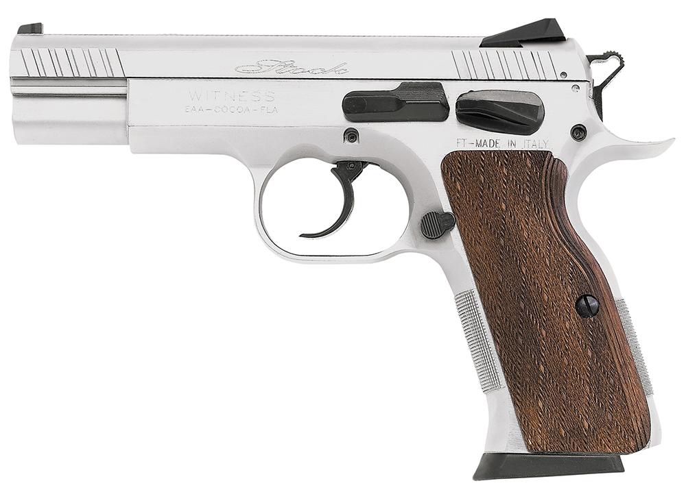 EAA Witness Elite Stock II Pistol 600620, 9mm, 4.5", Wood Grips, Chrome Finish, 17 Rds