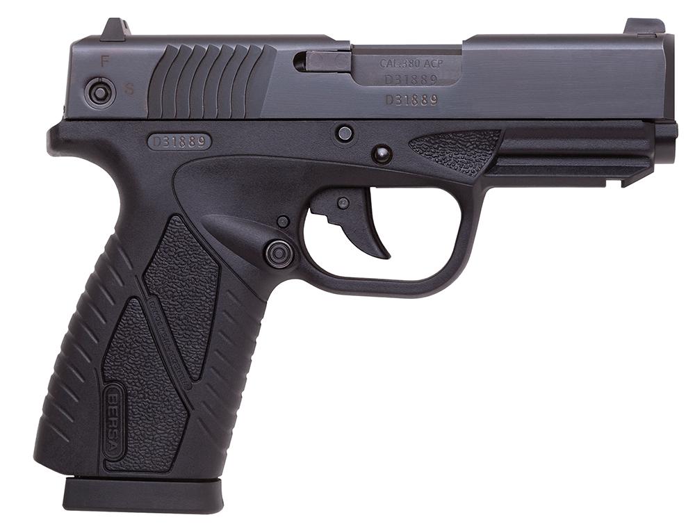 Bersa Concealed Carry Pistol BP380MCC, 380 ACP, 3.3", Black Polymer Grip/Frame, Black Finish, 8 Rds