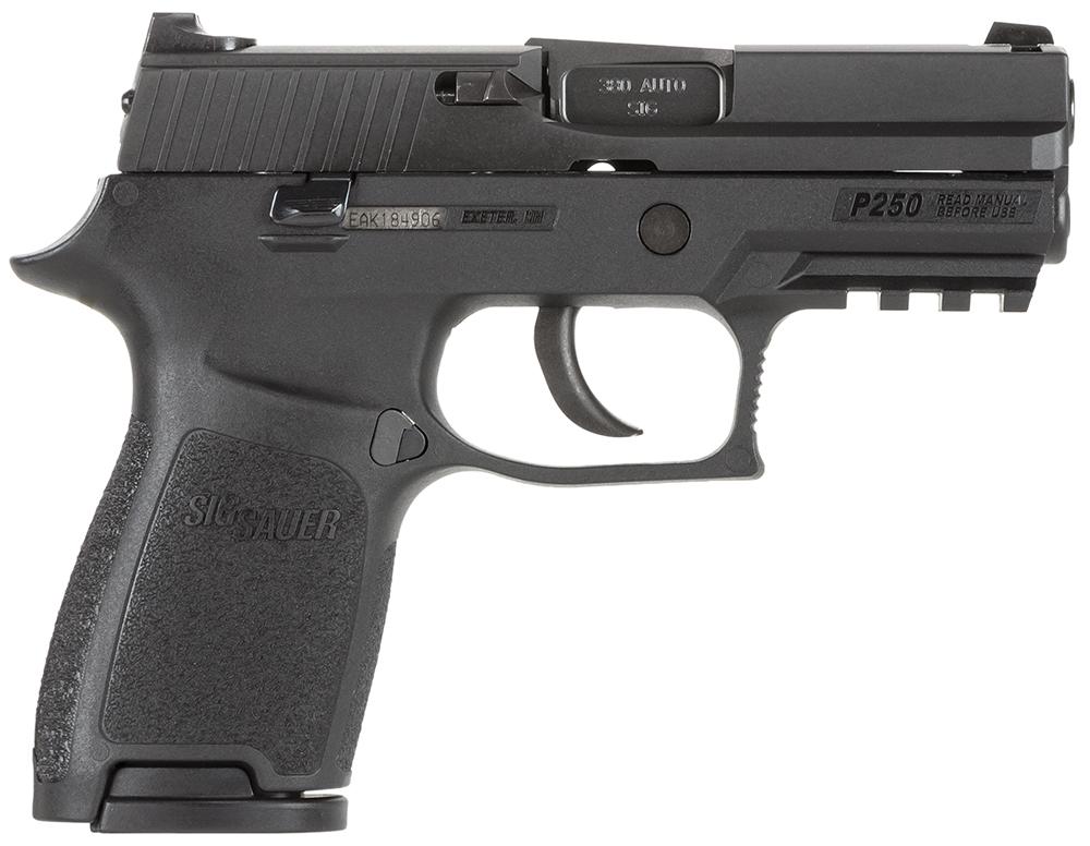Sig P250 Compact Pistol 250C380B, 380 ACP, 3.9", Black Interchangeable Backstrap Grips, Black Finish, 15 Rds