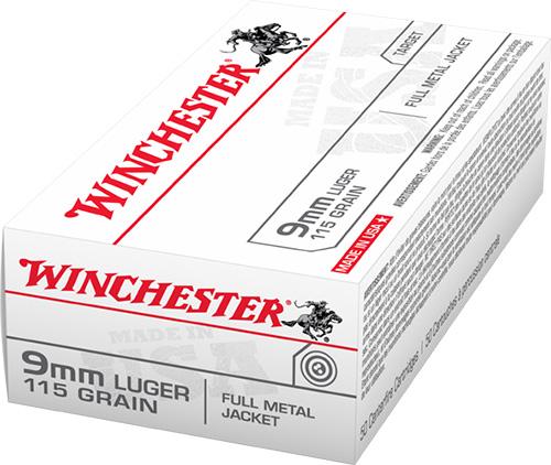 Winchester USA Pistol Ammunition Q4172B, 9mm Luger, Full Metal Jacket, 115 GR, 1190 fps, 50 Rd/Bx