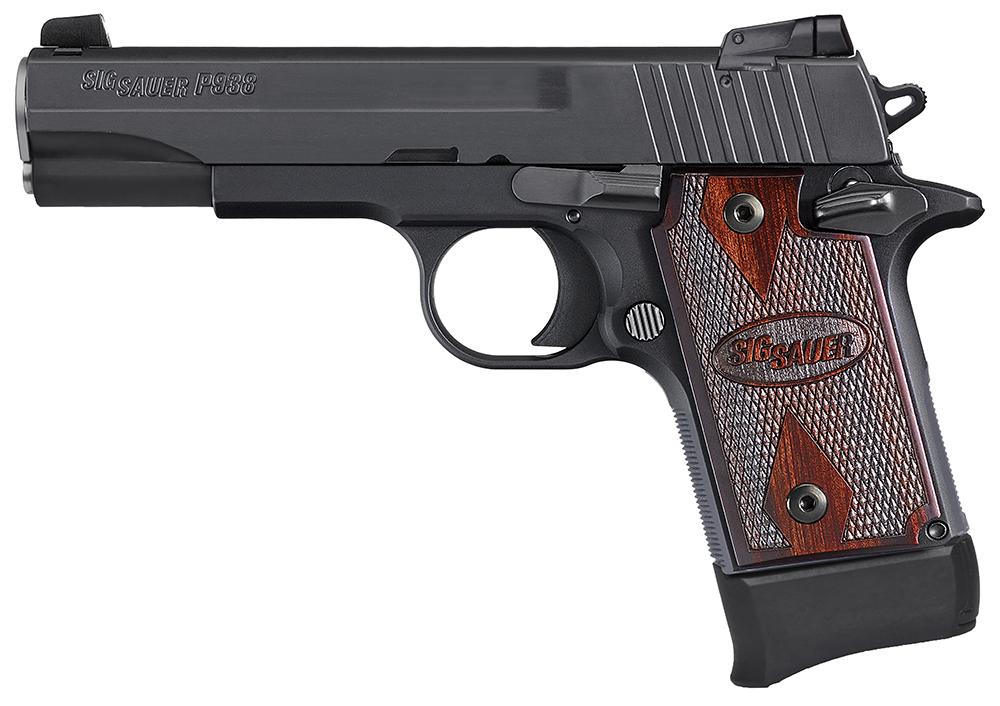 Sig P938 Target Pistol 93822BTGTAMB, 22 Long Rifle, 4.1", Rosewood Grips, Black Hard Coat Anodized Finish, 10 Rds