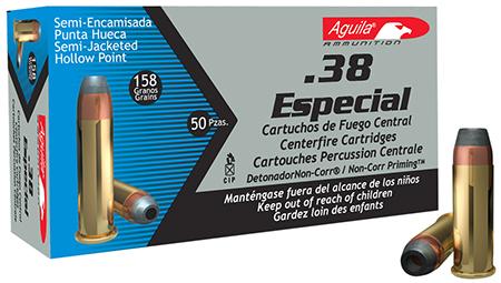 Aguila Pistol Ammunition 1E382520, 38 Special, Semi-JHP, 158 GR, 900 fps, 50 Rd/Bx