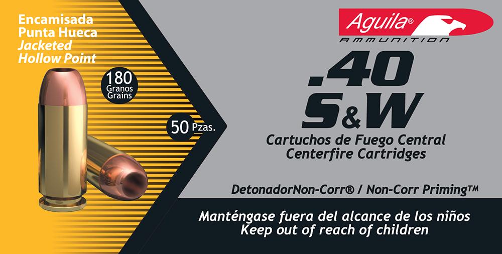 Aguila Pistol Ammunition 1E402115, 40 S&W, Hollow Point, 180 GR, 920 fps, 50 Rd/Bx