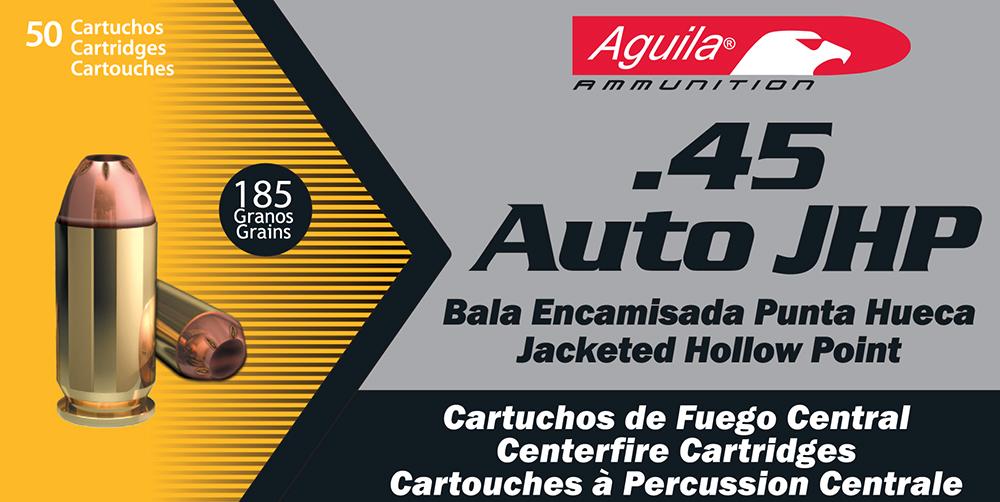 Aguila Pistol Ammunition 1E454321, 45 ACP, Hollow Point, 230 GR, 900 fps, 50 Rd/Bx