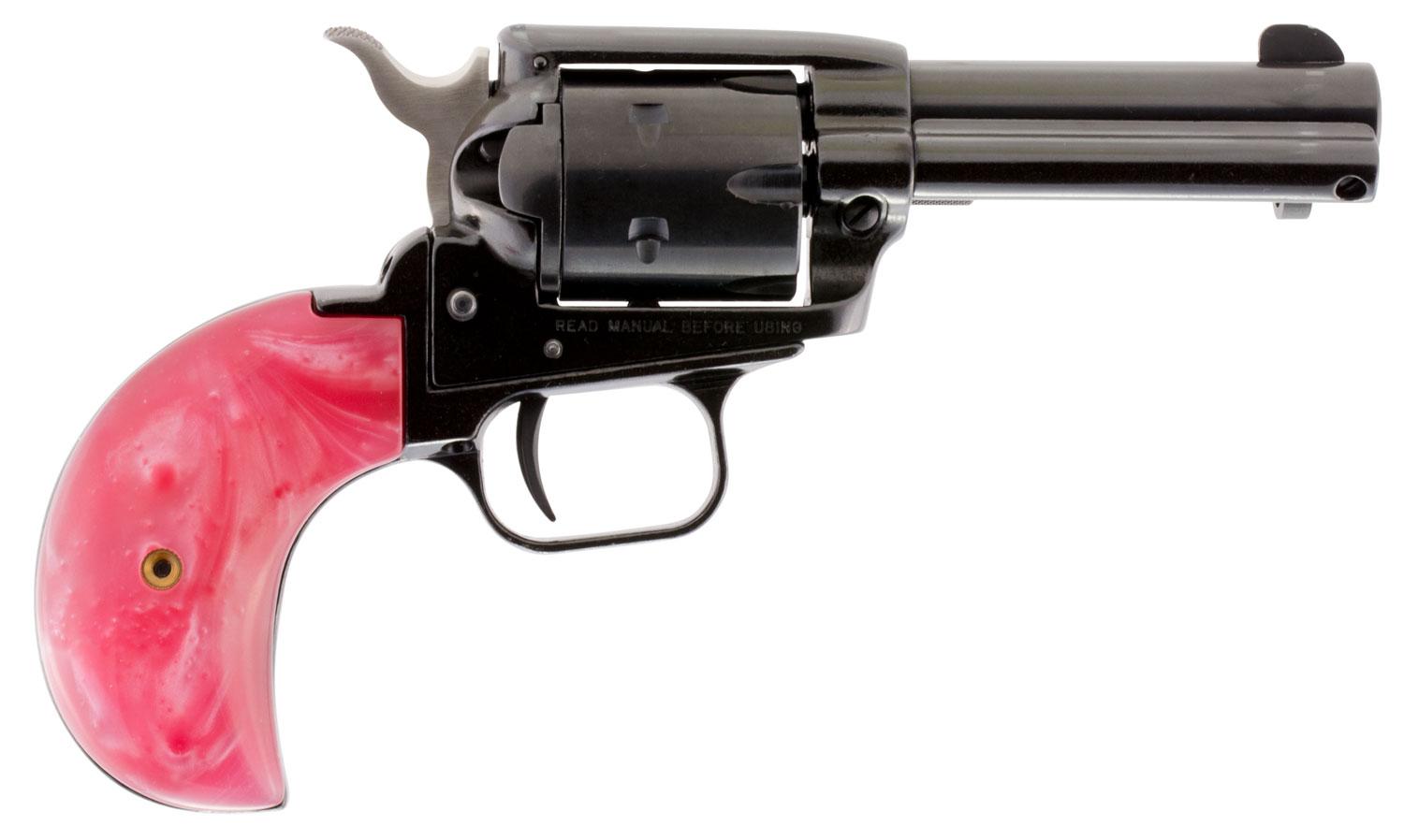 Heritage Rough Rider Small Bore Single Action Revolver RR22MB3BHPNK, 22 LR, 3.8", Mother of Pearl Pink Bird Head Grips, Blued Finish, 6 Rds