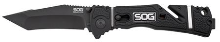 SOG Trident Elite Tanto Black Folding Knife w/Plain Edge & Glass Filled Nylon Handle (TF104CP)