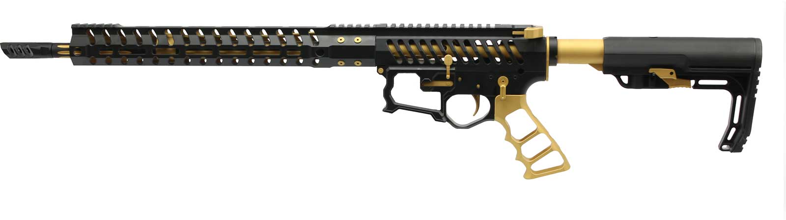 F-1 Firearms BDR-15 3G Rifle BDR153GBG, 223 Remington, 16", H7M M-LOK Rail, Hiperfire EDT2 Trigger, Black/Gold, 30 Rd