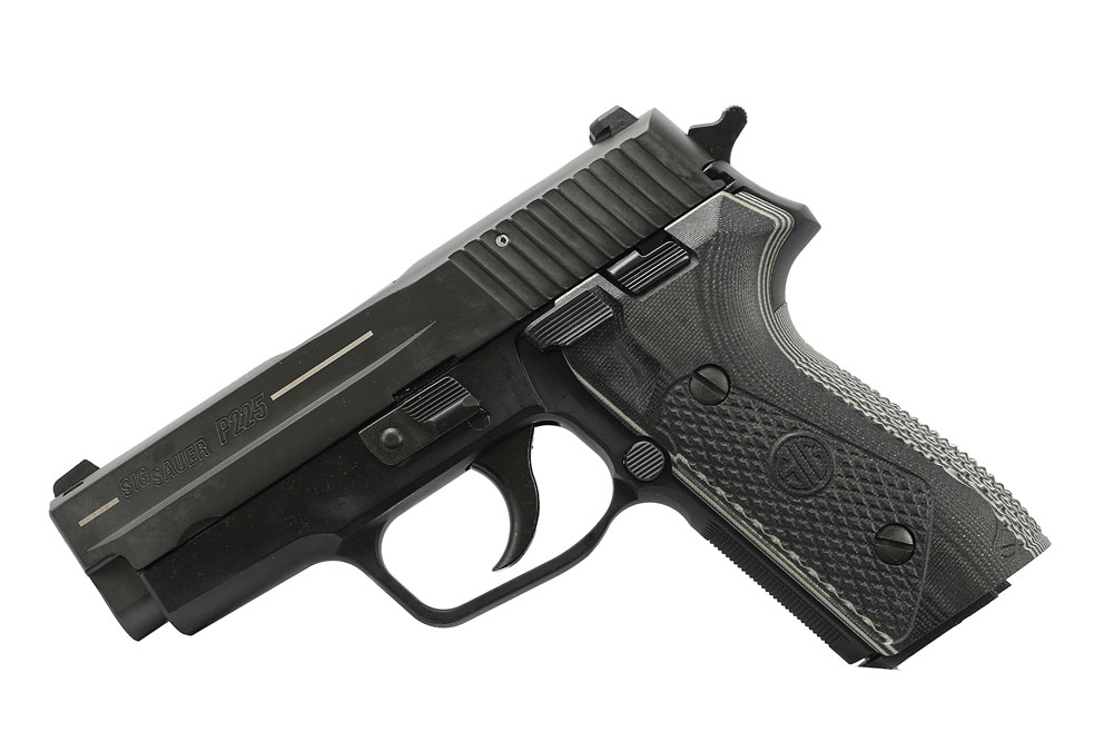 Sig P225 Classic Carry Pistol 225A9BSSCC, 9mm, 3.6", Black/White G10 Grip, Black Finish, Night Sights, 8 Rd