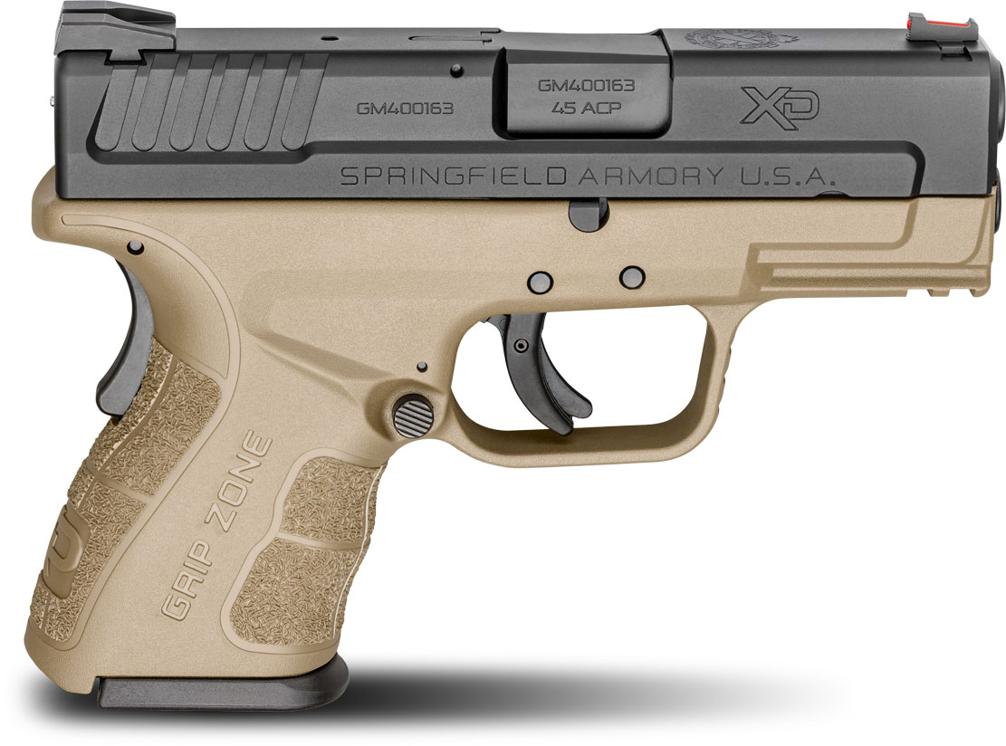 Springfield XD Mod.2 Sub Compact Pistol XDG9845FDEHC, 45 ACP, 3.3", Flat Dark Earth Polymer Grip, Black Finish, 13 Rd