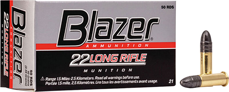 CCI Blazer Rimfire Ammunition 0021, 22 Long Rifle, Round Nose (RN), 40 GR, 1235 fps, 50 Rd/bx