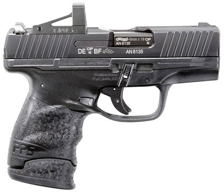Walther PPS M2 Pistol w/RMSC Optic 2805961RMS, 9mm, 3.2 in, Polymer Grip, Black Finish, 7 Rd