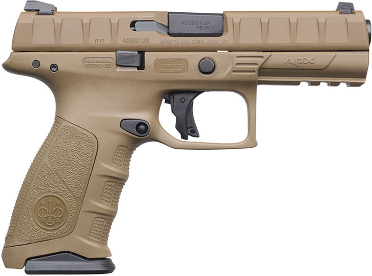 Beretta APX Full Size Pistol JAXF92105, 9mm Luger, 4.25", FDE Polymer Grip, Black finish, 17 Rds