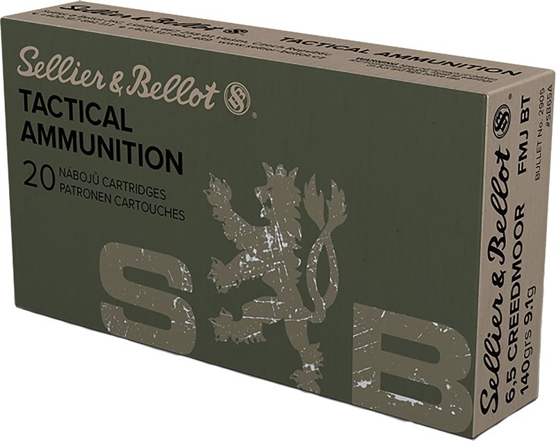 Sellier & Bellot Rifle Ammuntion SB65A, 6.5 Creedmoor, FMJ BT, 140 GR, 2657 fps, 20 Rd/bx