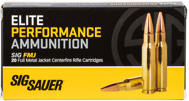 Sig Elite Performance Rifle Ammunition E308B1, 308 Winchester, FMJ, 150 Gr, 2900 FPS, 20 Rds/Bx