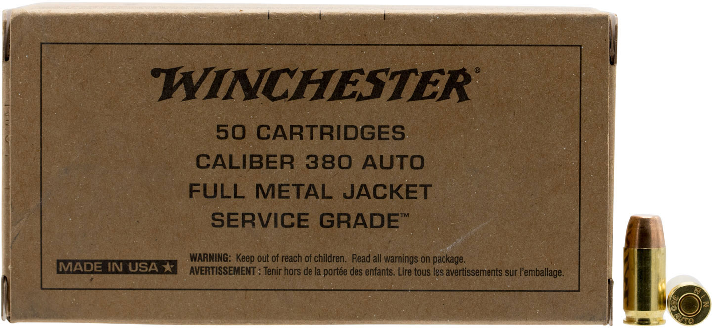 Winchester Service Grade Pistol Ammuntion SG380W, 380 ACP, FMJ, 95 GR, 50 Rd/bx