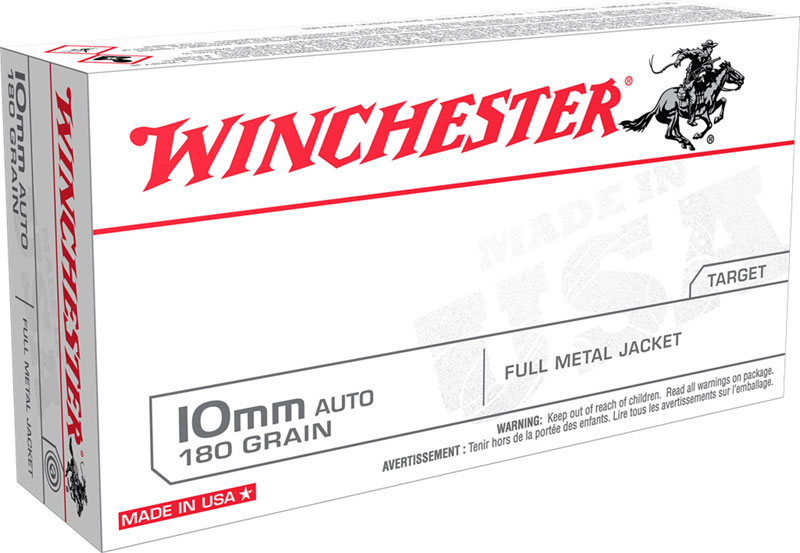 Winchester USA Pistol Ammunition USA10MM, 10mm, FMJ, 180 GR, 1080 fps, 50 Rd/bx