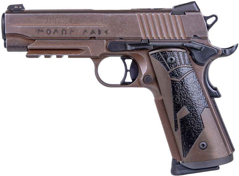Sig 1911 Spartan II Carry Pistol 1911CAR45SPARTANII, 45 ACP, 4.2 in, Black Spartan Grip, Distressed Finish, Night Sights, 8 Rd