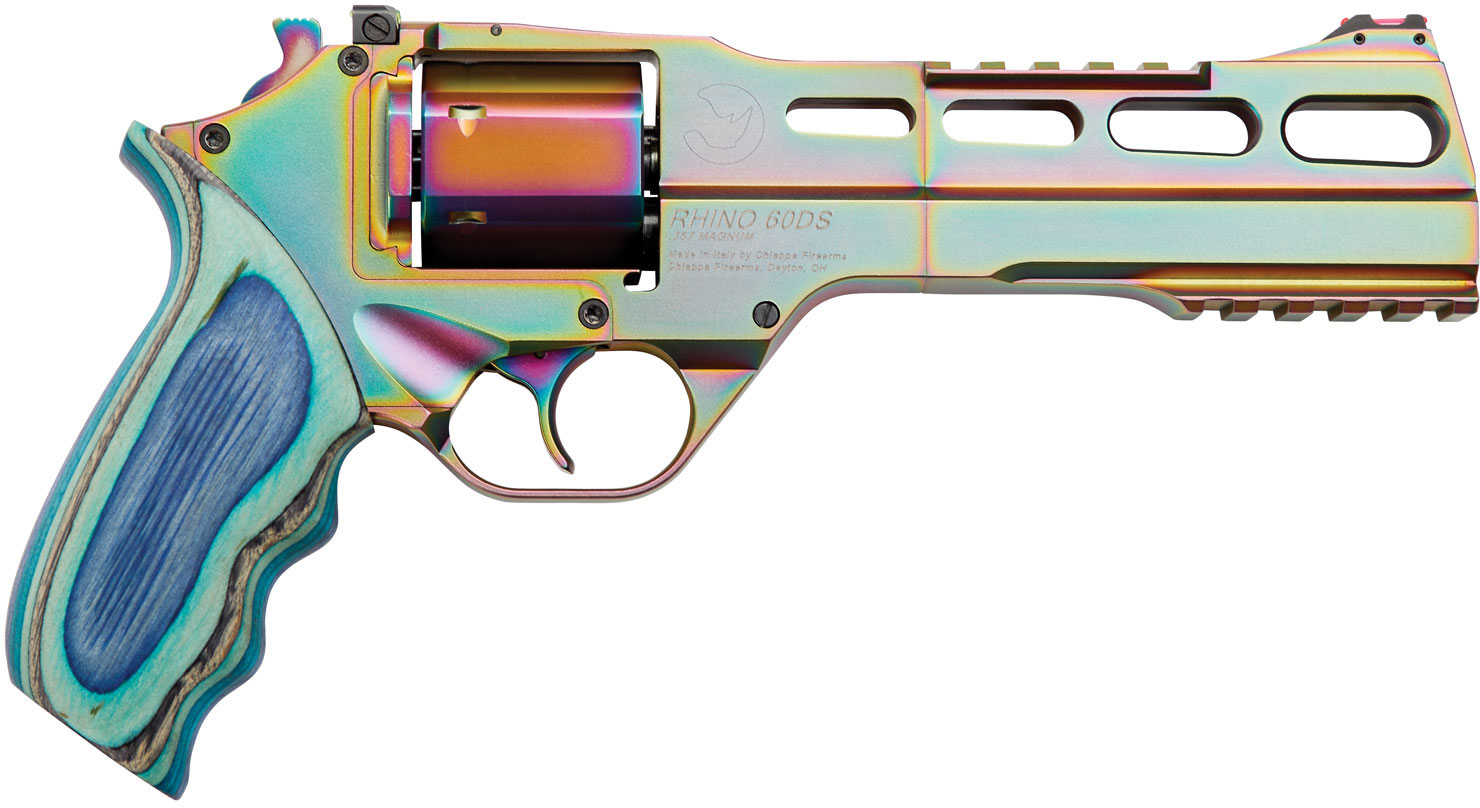 Chiappa Rhino 60DS Nebula Revolver 340301, 357 Magnum, 6", Blue Laminate Grips, Rainbow PVD Finish, 6 Rds