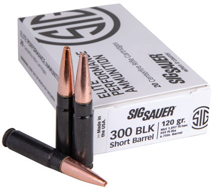 Sig Sauer Elite Performance Short Barrel Rifle Ammunition E300H1SBR20, 300 Blackout, Elite Hunting Solid Copper, 120 GR, 1897 fps, 20 Rd/bx