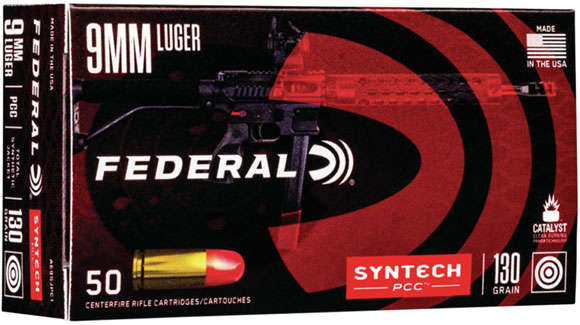 Federal American Eagle Syntech Pistol Carbine Ammunition AE9SJPC1, 9mm Luger, Total Syntech Jacket, 130 GR, 50 Rd/Bx