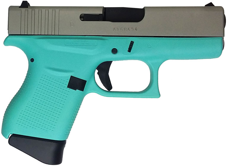 Glock 43 Single Stack Pistol UI4350201CKRESA, 9mm, 3.39", Robin Egg Blue Grips, Cerakote Gray Finish, 6 Rd