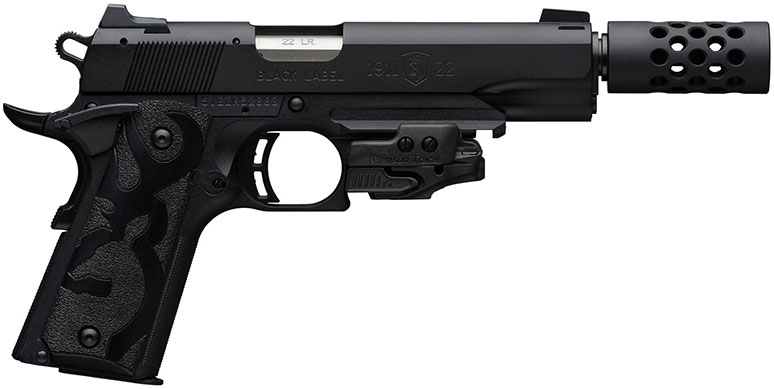 Browning 1911-22 Black Label Suppressor Ready Single Action Pistol 051878490, 22LR, 4.25", Buckmark Grip, Black Finish