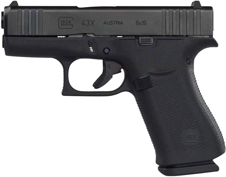 Glock 43X Pistol PX4350201, 9mm, 3.39", Rough Textured Beavertail Grips, Black Frame & nDLC Slide, 10 Rds