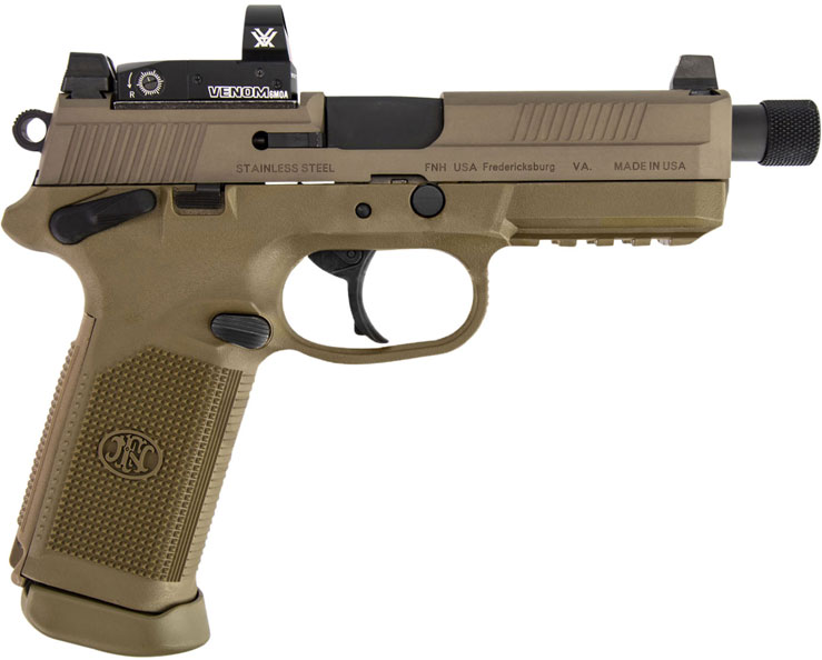 FN Herstal FNX 45 Tactical Pistol w/ Vortex Venom 66100659, 45 ACP, 5.3", Flat Dark Earth Grips, Flat Dark Earth Finish, 15 Rds