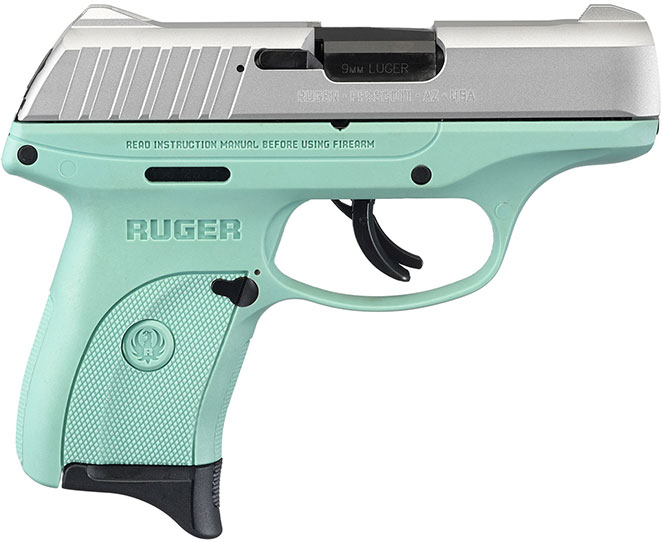 Ruger EC9S Striker Fire Pistol 13200, 9mm, 3.12 in, Turquoise Grip, Cerakote Steel Finish, 7 Rd