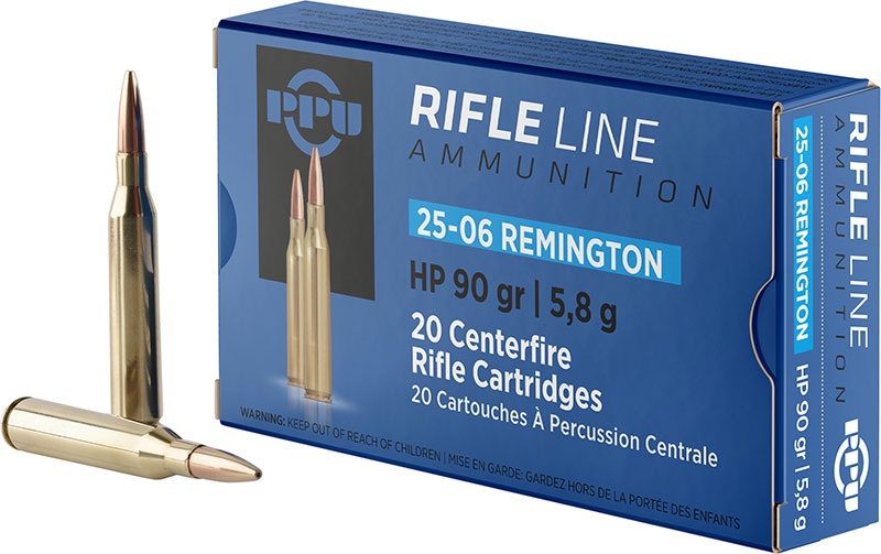 PPU Standard Home Defense Rifle Ammunition PP2506H, 25-06 Remington, HP, 90 GR, 3398 fps, 20 Rds/bx