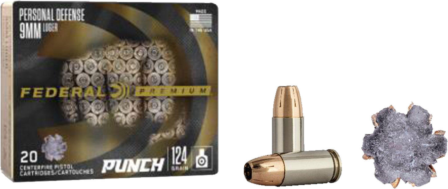 Federal Premium Punch Pistol Ammunition PD9P1, 9mm, JHP, 124 GR, 1150 fps, 20 Rd/bx