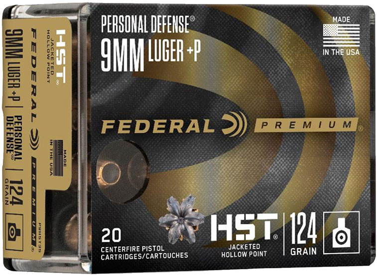 Federal Premium Personal Defense Pistol Ammunition P9HST3S, 9MM +P, HST Jacketed Hollow (HP), 124 GR, 20 Rd/bx