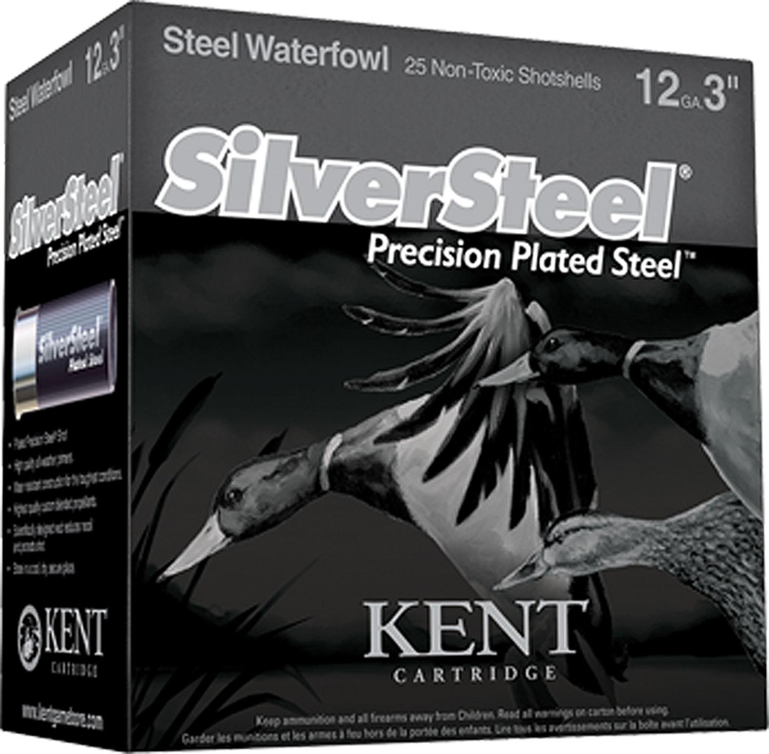 Kent SilverSteel Waterfowl Shotshells KSS123363, 12 Gauge, 3", 1-1/4 oz, 1480 fps, #3 Steel Shot, 25 Rds/Bx